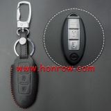 For Nissan 3 button key cowhide leather case ,Black Color
