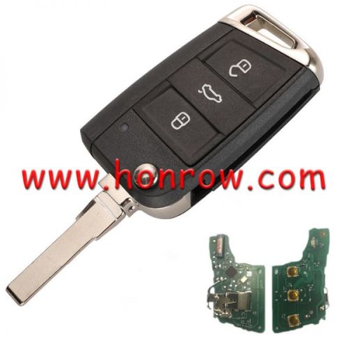 KYDZ For VW MQB 3 button flip remote key  unkeyless-go with ID48 chip-434mhz HU66 blade
