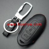 For Nissan 3 button key cowhide leather case ,Black Color