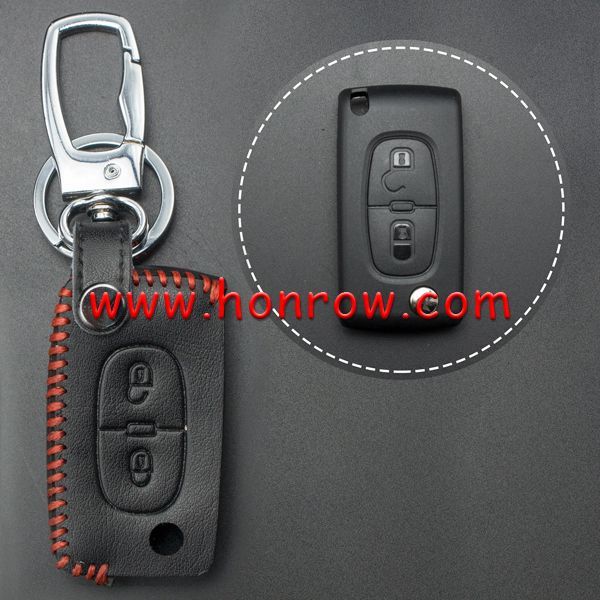 For Peugeot 2 button key cowhide leather case.