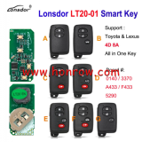 Lonsdor LT20-01 Smart Key with key shell 8A+4D Adjustable Frequency For Toyota & Lexus 3370 0140 A433 F433 5290 Support K518 & K518ISE & KH100+ Support Frequency: 312MHz/314.35MHz/315.12MHz/433.92MHz