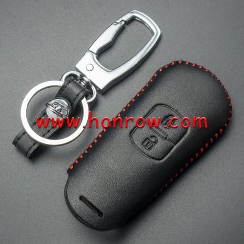For Mazda 2 button key cowhide leather case for Maz3  .Black Color