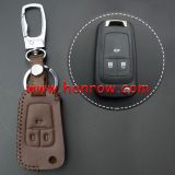 For Chevrolet 3 button key cowhide leather case ,Brown Color.