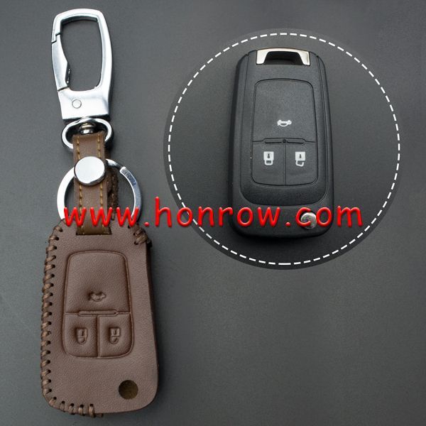 For Chevrolet 3 button key cowhide leather case ,Brown Color.