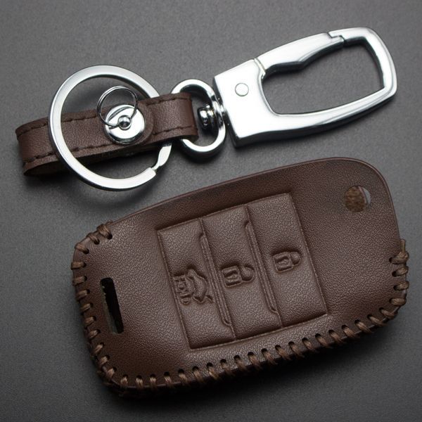 For Kia 3button key cowhide leather case fo K4.