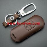 For Mazda 2 button key cowhide leather case for Maz3 Brown Color