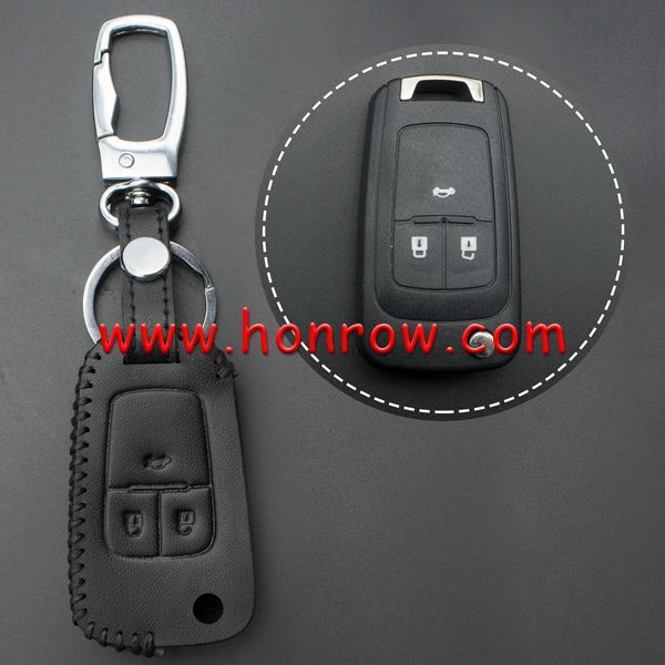 For Chevrolet 3 button key cowhide leather case Black Color.