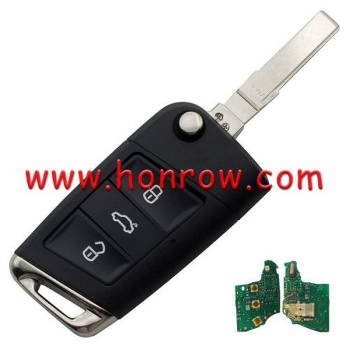 For VW MQB platform 3 button flip remote key  unkeyless-go with ID48 chip-434mhz & HU66 blade
