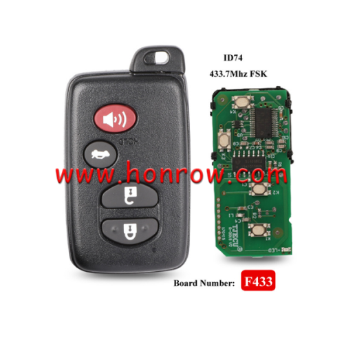 For Toy 3+1 button Smart Card 433MHz  ID74 chip FSK F433 Board CHIP: ID74-WD04