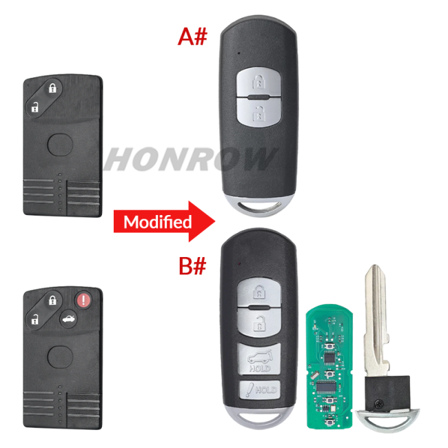 Copy KYDZ For Mazda CX7 CX9 2/4 button  Modified Smart Remote Key  with 434MHz Model: SKE11B-01 / SKE11B-02 FCC ID: BGBX1T458SKE11A01