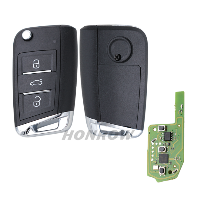 XHORSE VVDI  XZVGM1EN 3 button remote key with XT27B insied  for VW, XZ Series VW MQB Special pcb board exclusively for VW models , support VW MQB folding key support regenerate and reuse Note:The pcb board only can be generated for vw models,Johnson/JCI dashboards are not supported.