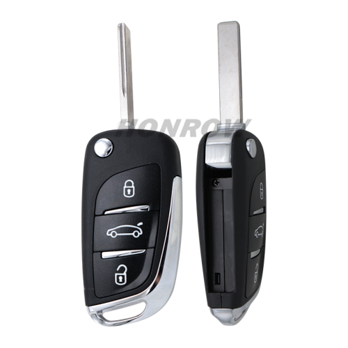 Original for Citroen 3 button modified flip remote key blank with HU83 407 Blade- 3Button -Trunk- With battery place used for model New DS remote control