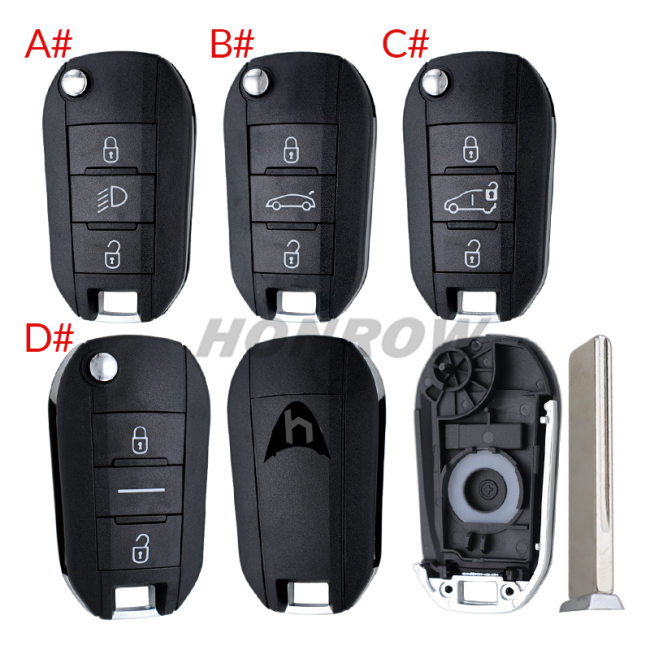 For Citroen 3 button Remote Flip Car Key Shell with HU83 blade