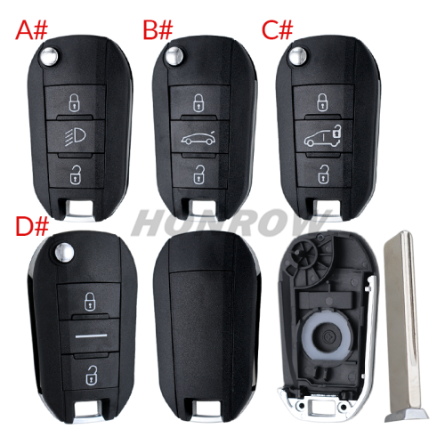 For Peugeot 3 button remote key blank with HU83 blade without lg