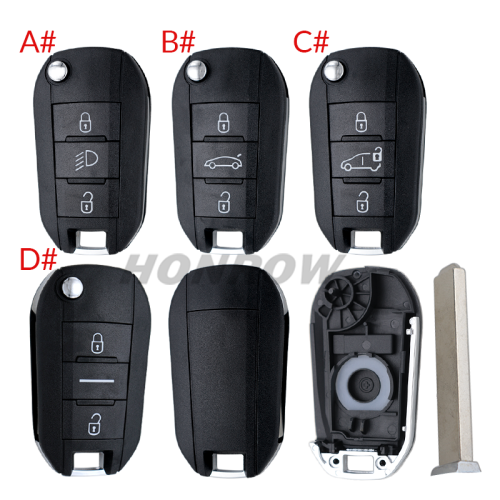 For Peugeot 3 button remote key blank with VA2 blade without lg