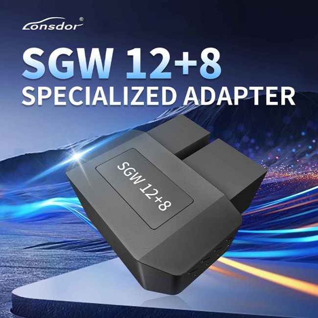 Lonsdor SGW 12+8 Specialized adapter SUPPORTED DEVICES: Key programmer/ Diagnostic tool,Not limited to Lonsdor products NOTES: 1.SGW12+8 adapter is compatible with common 12+8 wiring harness for FCA vehicles in the market. 2.Not available for 2021+ models with SGW integrated into BCM 3.The SGW module is often located in the side kick panel, passenger side near the glove box, or behind the radio, FYl