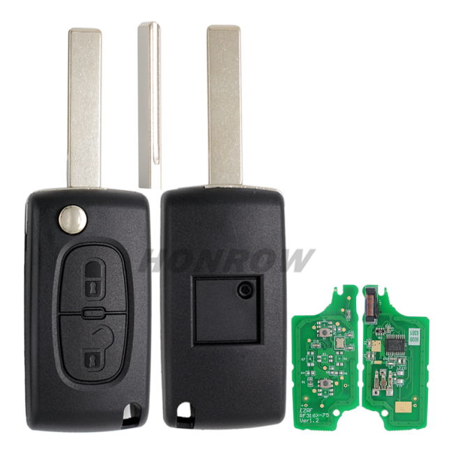 For Peugeot 2 button flip remote key with HU83 407 blade 433Mhz ID46 PCF7961 Chip ASK Model