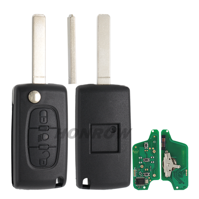 For Peu FSK 3 button flip remote key with VA2 307 blade (With Light button)  433Mhz 46 Chip