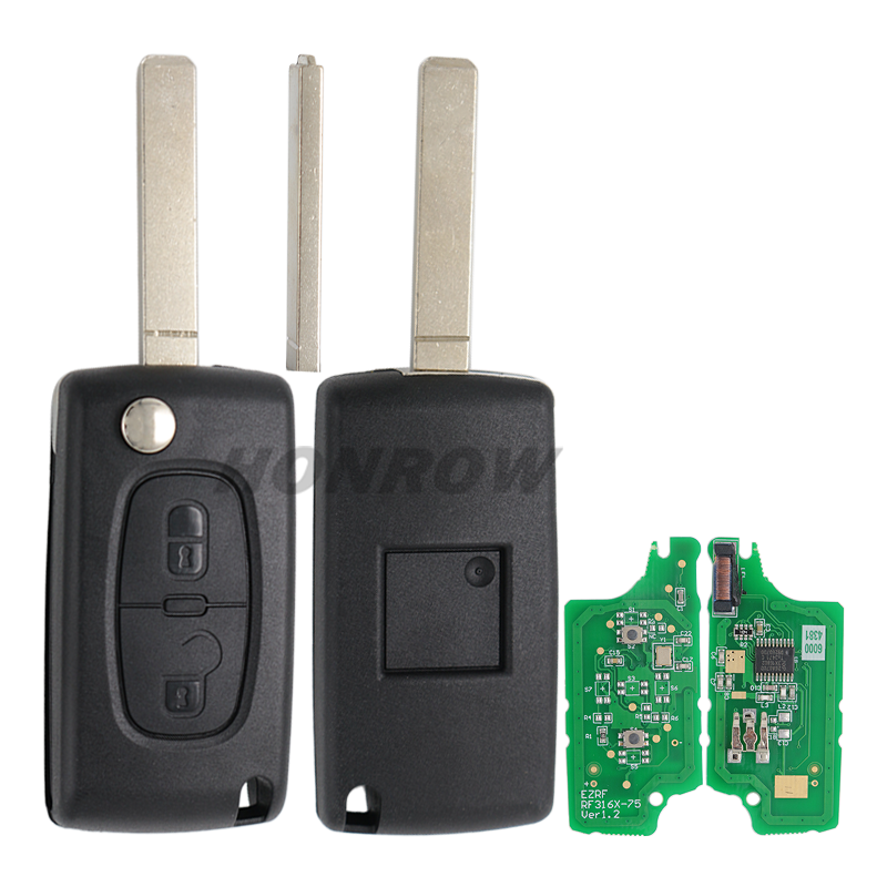 Replacement Flip Remote Key Case For Peugeot 107, 207, 307, 206, 306, 406 - 2 Button