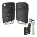 For VW Non-keyless MQB platform  3 button flip remote key  with ID48 chip-434mhz HU162T Blade black pcb board