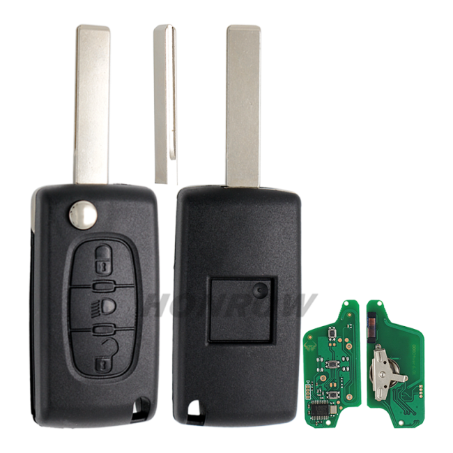 For Cit FSK 3 button flip remote key with HU83 407 blade  (With Light button) 433Mhz PCF7941 Chip
