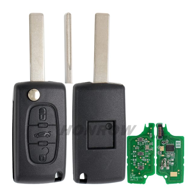 For Cit 3 button flip remote key with HU83 407 blade ( With trunk button) 433Mhz ID46 PCF7961 Chip ASK Model