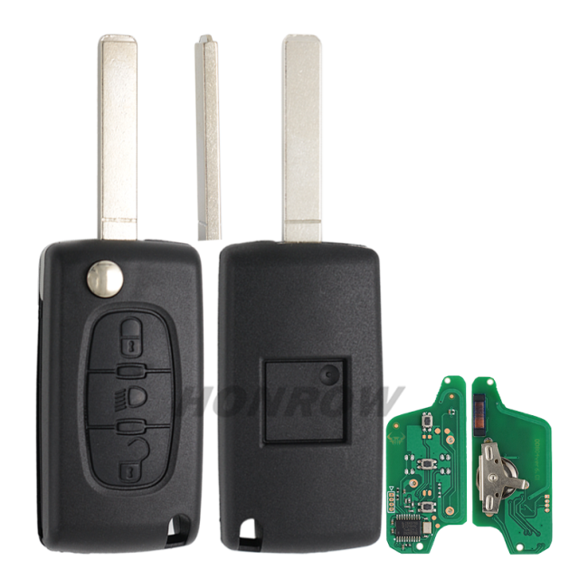 For Citroen ASK 3 button flip remote key with VA2 307 blade (With Light button)  433Mhz PCF7941 Chip (Before 2011 year)