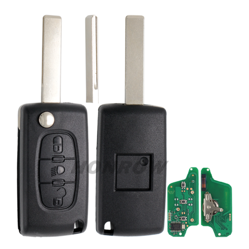 For Citroen ASK 3 button flip remote key with HU83 407 blade  (With Light button) 433Mhz PCF7941 Chip (Before 2011 year)