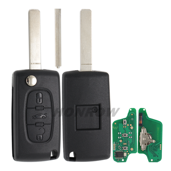 For Citroen ASK 3 button flip remote key with VA2 307 blade (With trunk button)  433Mhz PCF7941 Chip (Before 2011 year)
