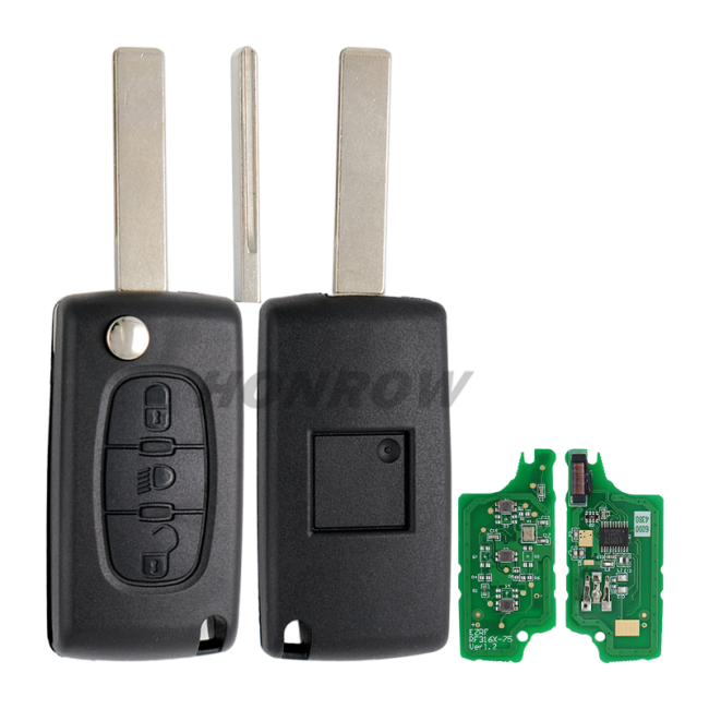 For Cit 3 button flip remote key with HU83 407 blade  (With Light button) 433Mhz ID46 PCF7961 Chip ASK Model