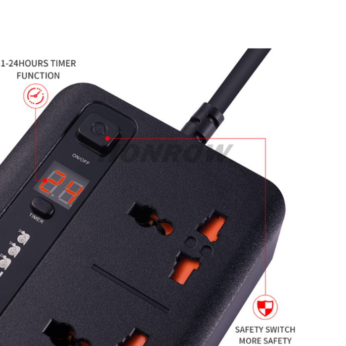 Universal 3-position timed socket with 3.4A USB charging and 2-meter ...
