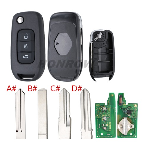 For Renault Clio5 3 button remote key 433Mhz HITAG AES 4A NCF296XMTT chip Original key board+aftermarket key shell