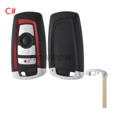 For BMW 7 series 3+1 button  remote key blank with Key Blade