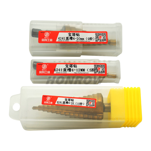 4-12/4-20/4-32mm hexagonal shank straight groove titanium plated ladder drill set, three piece set Pagoda drill bit