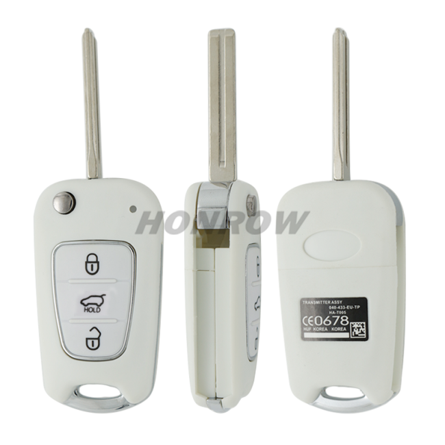 For Hyundai  3 button flip remote key blank with Toy40 Blade  White color
