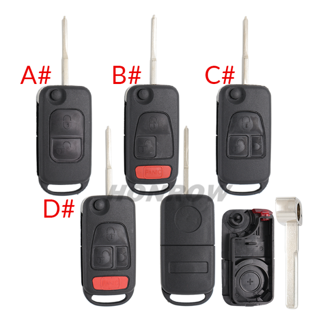 For Benz 2/2+1/3/3+1 Button Flip Remote Key Blank with 2 track blade please choose the key type. (No Logo)