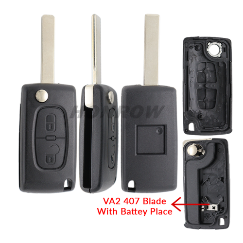 For Peu 407 blade 2 buttons flip remote key shell ( HU83 Blade-2Button-With battery place )