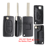 For Peu 407 blade 2 buttons flip remote key shell ( HU83 Blade - 2Button - No battery place )
