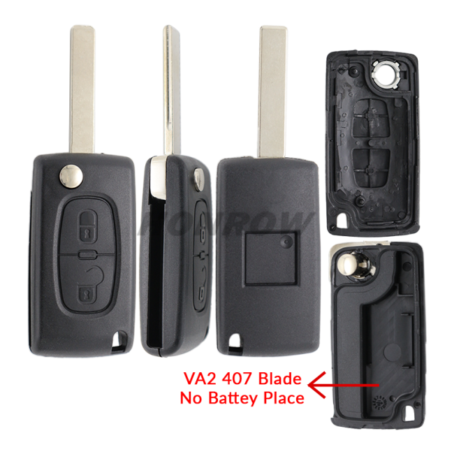 For Peu 407 blade 2 buttons flip remote key shell ( HU83 Blade - 2Button - No battery place )