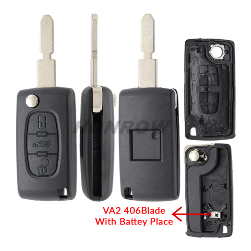 For Peugeot 406 blade 3 button flip remote key shell with trunk button ( NE78 Blade - Trunk - With battery place )