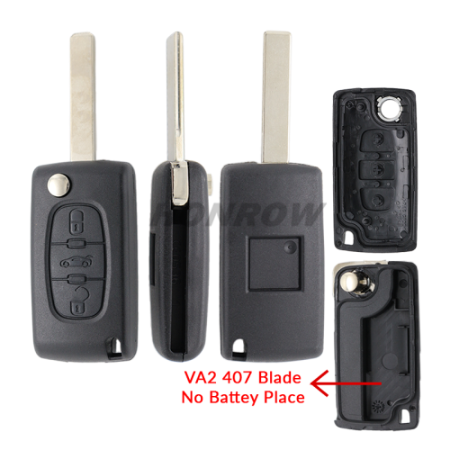 For Peu 407 blade 3 button flip remote key shell with trunk button ( HU83 Blade - Trunk - No battery place )