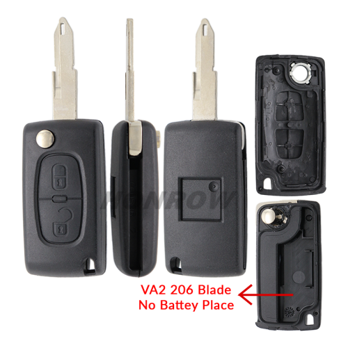 For Peugeot 206 blade 2 button flip remote key blank ( 206 Blade - 2Button - No Battery Place)