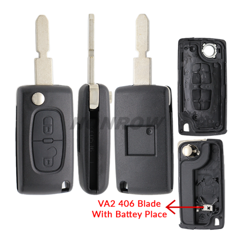 For Peugeot 406 blade 2 buttons flip remote key shell ( NE78 Blade - 2Button - With battery place )