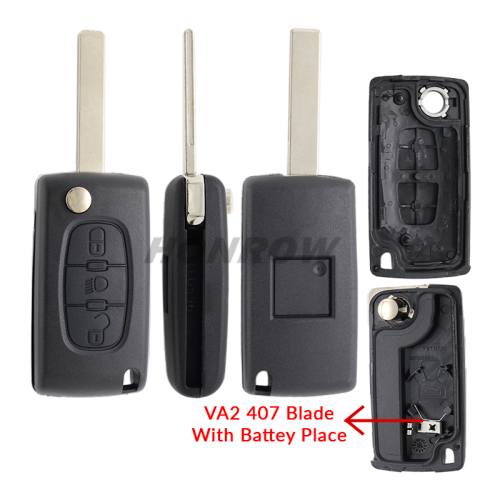 For Peu 407 blade 3 button flip remote key shell with light button ( HU83 Blade - Light - With battery place )