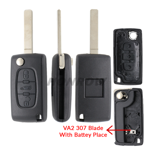 For Peu 307 blade 3 button flip remote key shell with trunk button ( VA2 Blade - 3Button - Trunk - With battery place )