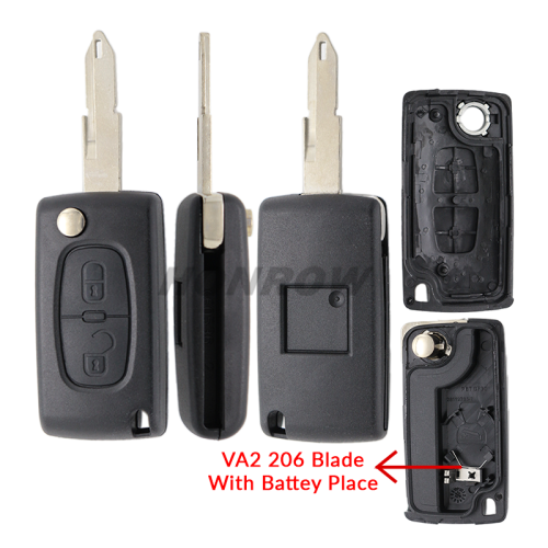 For Peu 206 blade 2 button flip remote key shell ( NE73 Blade - 2Button - With Battery Place )