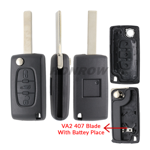 For Peu 407 blade 3 button flip remote key shell with trunk button ( HU83 Blade - Trunk - With battery place )