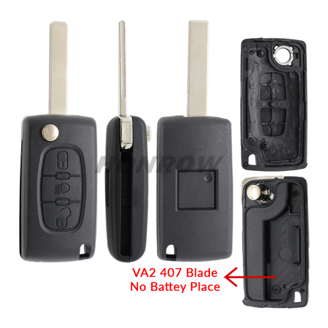 For Peu 407 blade 3 button flip remote key shell with light button ( HU83 Blade - Light - No battery place )