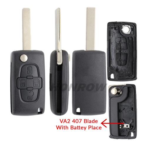 For Peu 4 button remote key blank with 407 blade  ( HU83 Blade -4 Button- With battery place ) (No Logo)