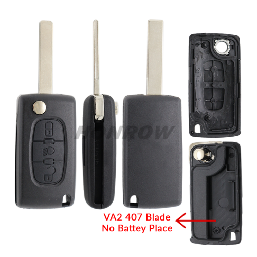 For Peu 407 blade 3 button flip remote key blank with light button ( HU83 Blade - Light - No battery place) (No Logo)